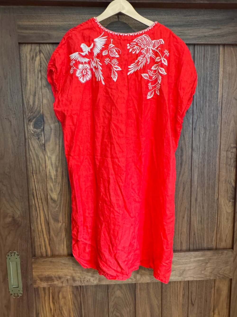 Johnny Was XXL Red Linen Parrot Floral Embroidered Tunic Blouse Boho - Picture 6 of 7